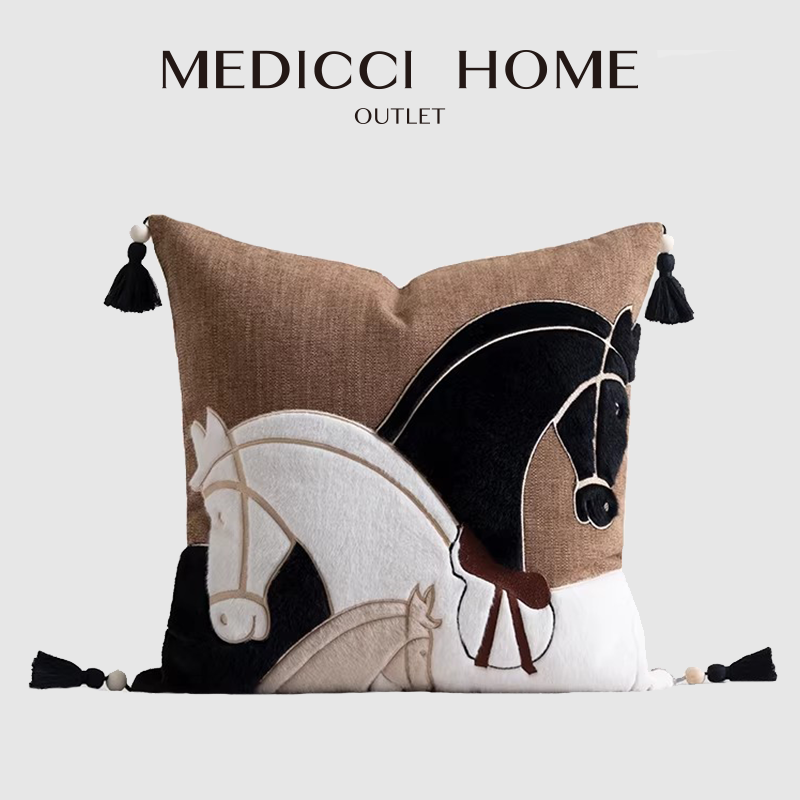 Pillow Cover 20X20 - Medicci Home Luxury Handmade Horse Silhouette