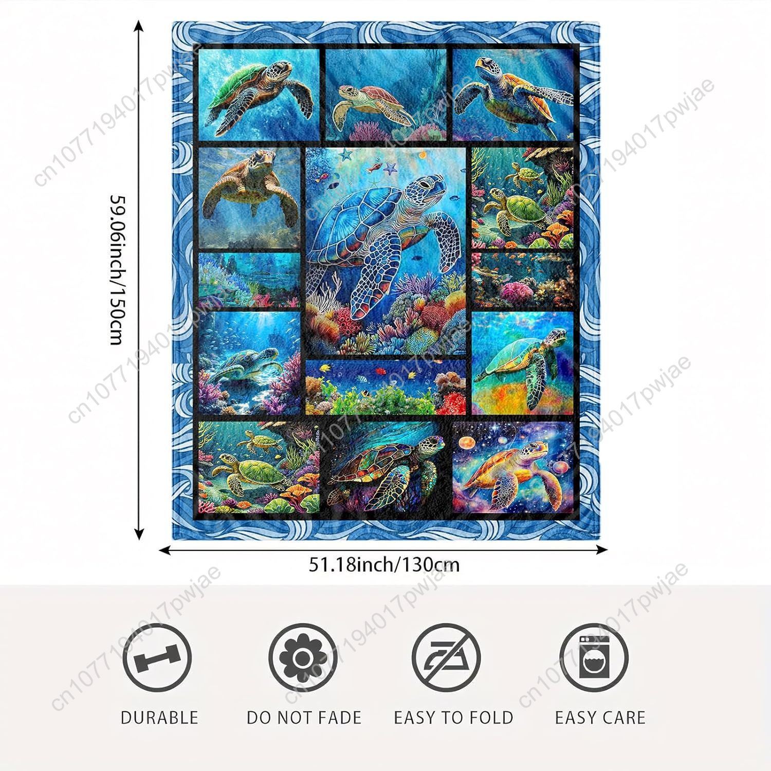 Sea Turtle Flannel Throw Blank - Home Art Textiles ulasan dan harga