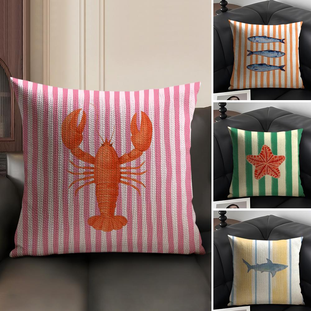 Ocean Life Theme Striped Cushi - Pillow Cover 20X20 ulasan dan harga