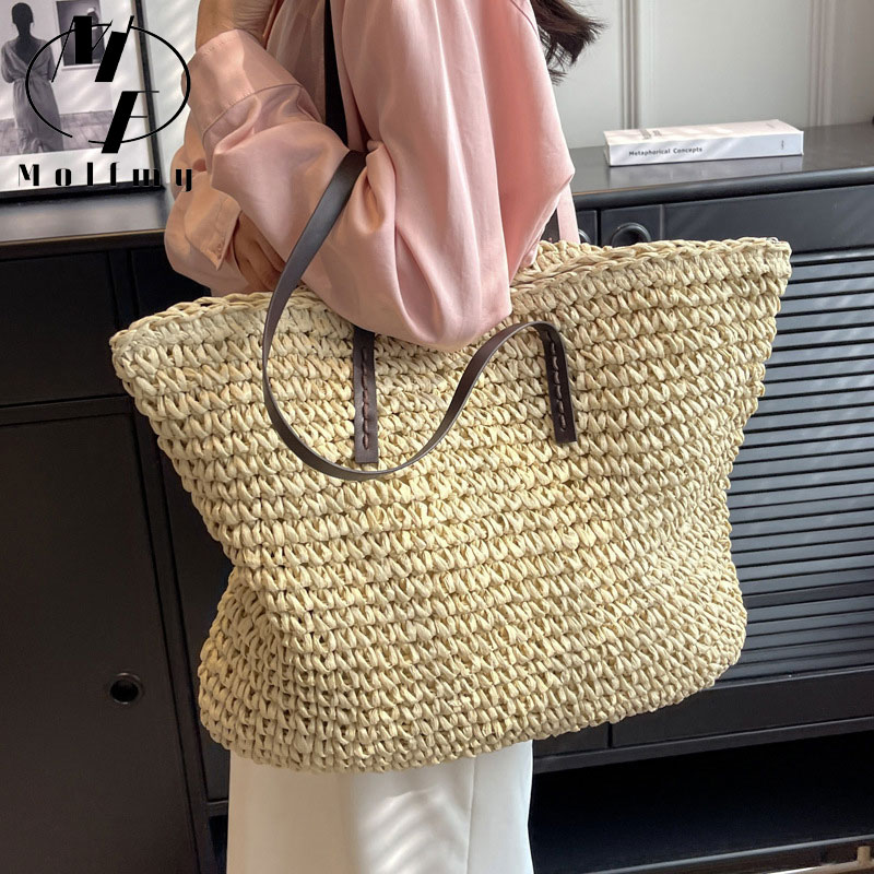 Straw Woven Tote Bags Casual L - Home Textiles Store ulasan dan harga
