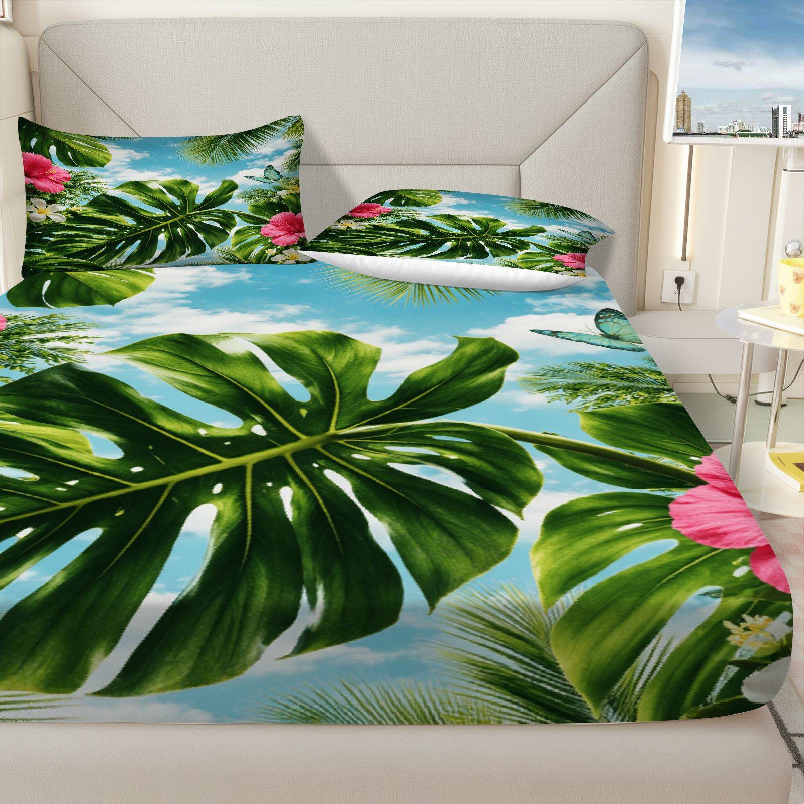 Tropical Hibiscus Bed Sheet Se - Fitted Sheet Deep ulasan dan harga