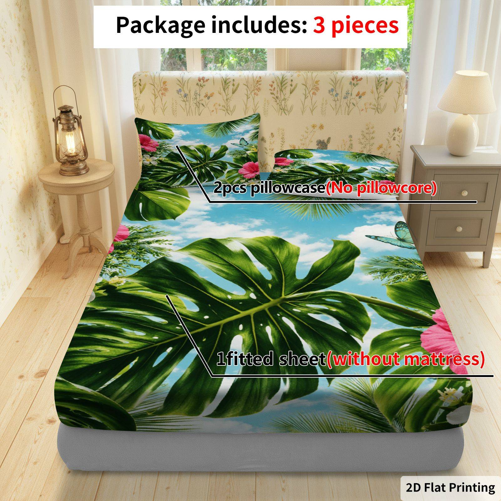 Tropical Hibiscus Bed Sheet Se - Fitted Sheet Deep ulasan dan harga